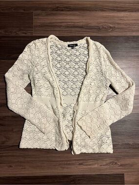 Dalia Cream Openwork Crochet Button-Front Cardigan